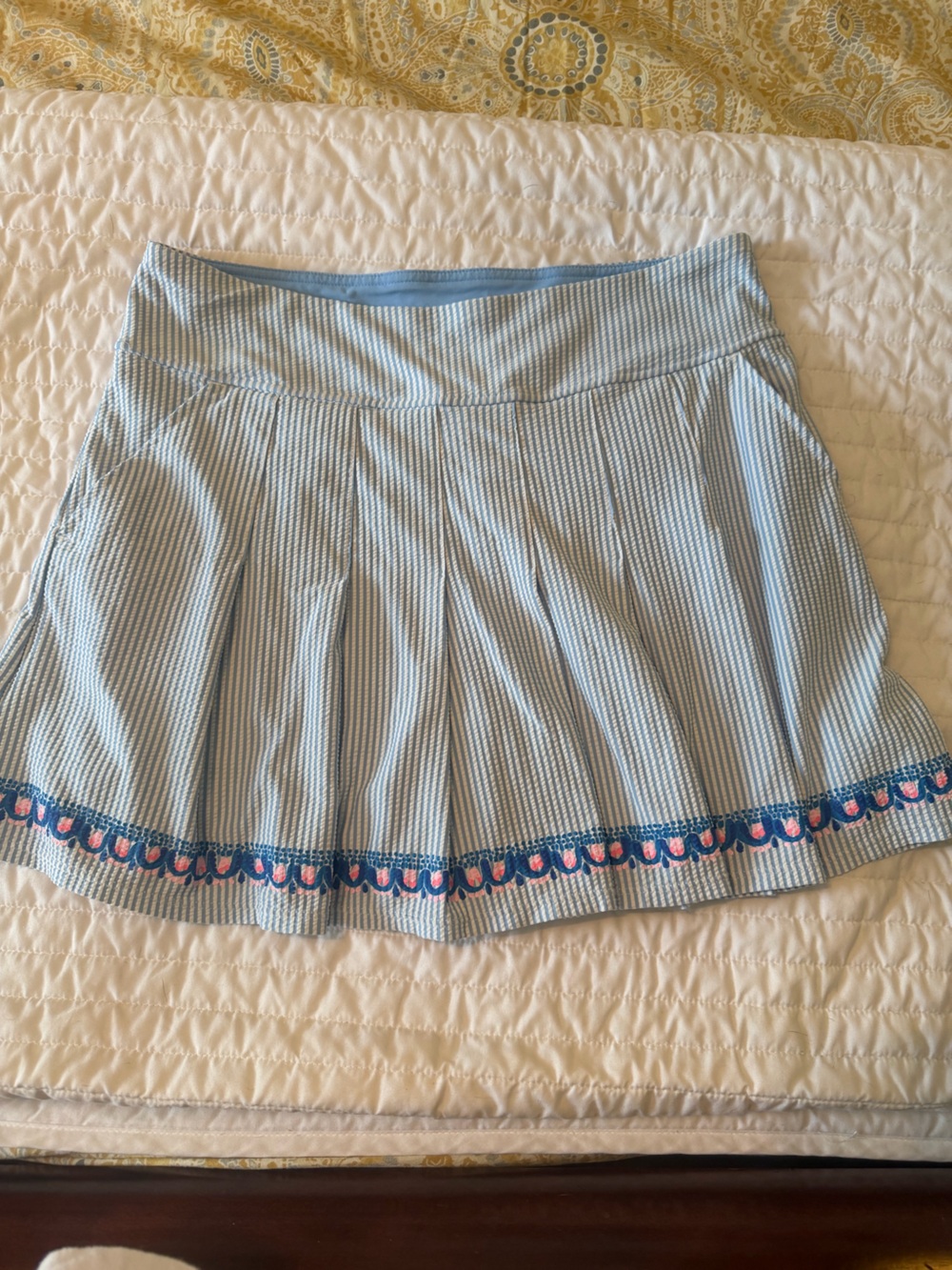 Lilly Pulitzer Blue & Pink Striped Circle Skirt with Navy Trim